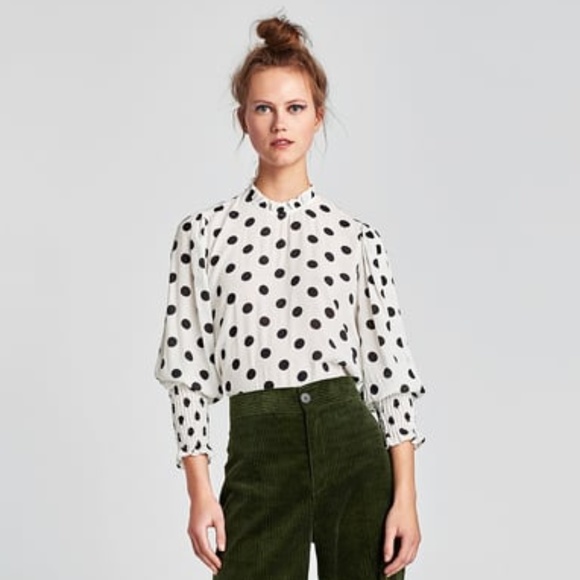 zara white polka dot top